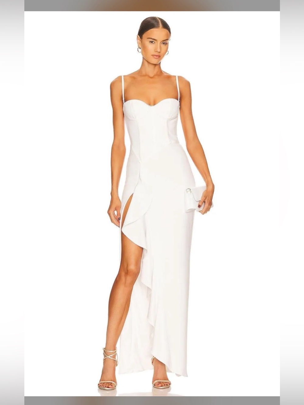 Katie May White One-Shoulder Ruffle Split Maxi Dress